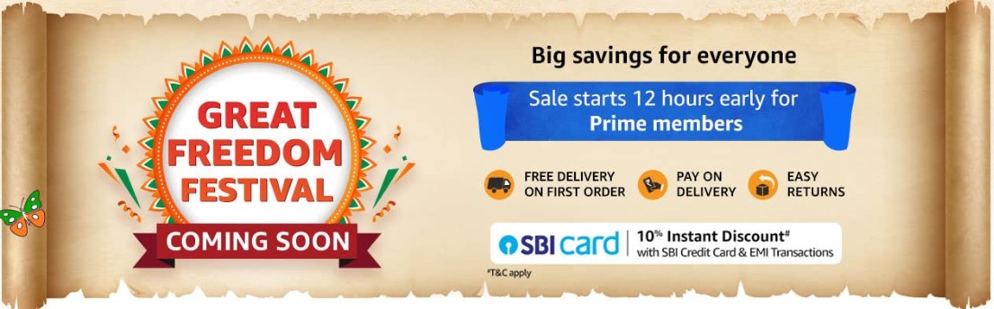 Amazon Great Freedom Festival Sale 2023 Offer - Upto 80% OFF + 10% SBI Card OFF